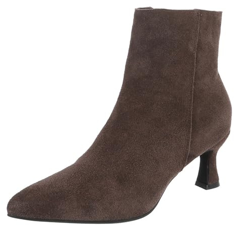 Ital Design Damen Stiefeletten, Wildleder, mit Reißverschluss, Stilettoabsatz, spitze Form, Schafthöhe 12 cm, Braun, Gr. 36