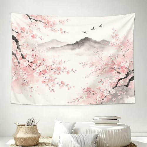 Generisch Wandteppich 240x180 cm - Wandteppich XXL Kirschblüten Wandtuch Japanischer Stil, Extra Groß Wandbehang Stoff für Wanddeko, Tapestry Deko für Wohnzimmer Schlafzimmer Büro C-2343