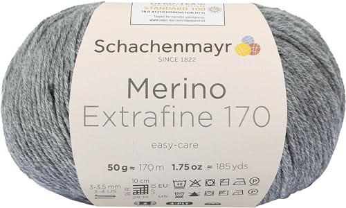 Schachenmayr Merino Extrafine 170 9807551-00092 mittelgrau Handstrickgarn, Schurwolle