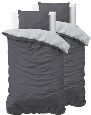 Sleeptime Bettwäsche 4teilig 135x200 Grau Anthrazit - 100% Baumwolle, bügelfrei & hautfreundlich - Hotel-Qualität mit 2 Kissenbezügen 80x80 – Atmungsaktiv & Oeko-TEX Zertifiziert