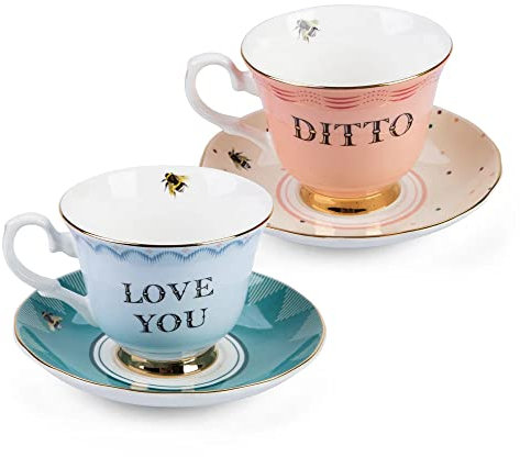 Yvonne Ellen 51PE087 Teetassen-Set, 2 Stück, feines Porzellan
