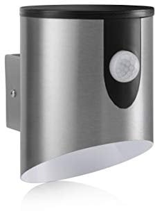 Auraglow Outdoor Battery Powered Wireless LED PIR Motion Sensor Security Wall Light IP44, Cool White Cylinder Sconce for Porch, Garage, Drive and Garden (Stainless Steel)