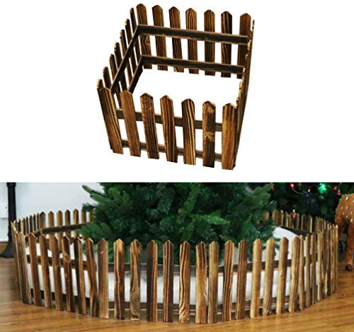 DOITOOL Recinto per Albero di Natale, 120cm Staccionata in Legno Albero di Natale Giardino Miniatura Recinzione da Giardino Recinzione