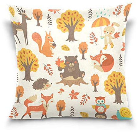 Linomo Kissenbezug 50x50 cm, Bär Fuchs Eichhörnchen Eule Hirsch Dekorative Kissenbezug Kissenhülle für Couch Sofa Bett Hause