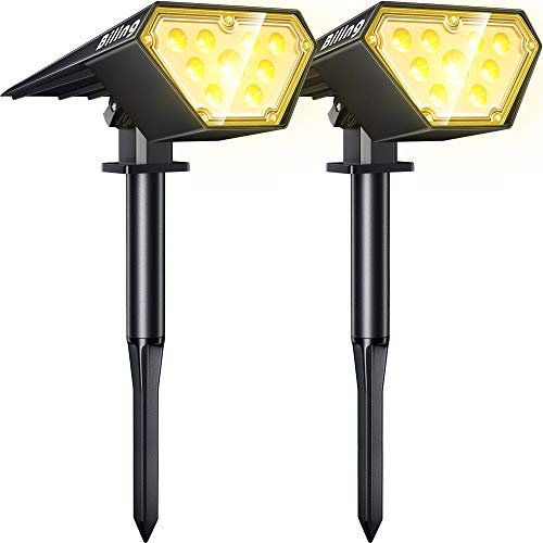 Biling Focos solares para exteriores,2 en 1 luces solares para paisajes,12 bombillas LED, IP67 luces solares impermeables, luz de pared ajustable para patio, jardín,piscina-blanco cálido (2 unidades)