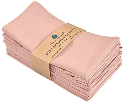FINGERCRAFT Lot de 12 Serviettes en Tissu lavables en Tissu Coton et Lin Blush, qualité supérieure, Coins biseautés pour Une Utilisation Quotidienne Les Serviettes sont pré-rétrécies Rose poudré