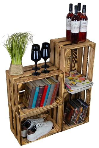 Kistenkolli Altes Land geflammte Holzkiste Bella 40 x 30 x 25cm Holzkiste Apfelkiste Weinkisten Regalkisten Aufbewahrungskiste (4er Set Bella)