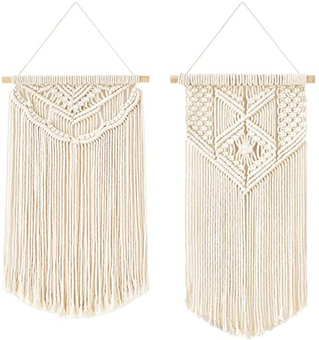 Mkouo 2 Pcs Makramee-Wandbehang Art Woven Wand Dekoration Boho Chic Home Decoration for Apartment Bedroom Living Room Gallery, 55.8cm(L) x 33cm(W) and 61cm(L) x 33cm(W)