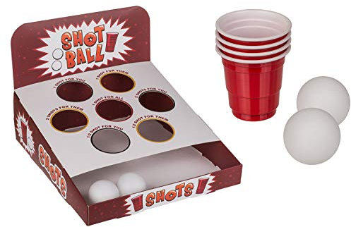 Trinkspiel Shot Ball, mit 4 Trinkbechern und 2 Bällen, lustiges Partyspiel auch für große Gruppen, im Geschenkkarton