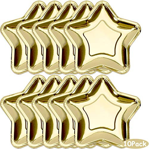 Reofrey 10 platos de papel de estrella dorada, platos de papel desechables de estrella de cinco puntas de 7 pulgadas, se pueden usar para Navidad bodas cumpleaños suministros de vajilla de vacaciones