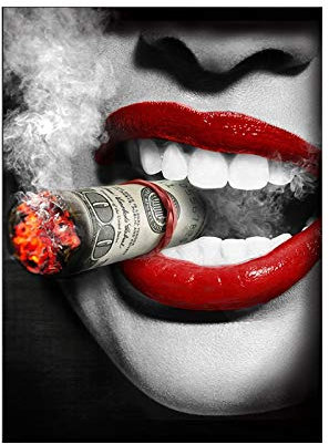 Coole Frauen Rauchen Leinwand Malerei Sexy Rote Lippen Porträt Poster und Drucke Wandkunst Bild für Wohnzimmer Wohnkultur 70x100cm Rahmenlos