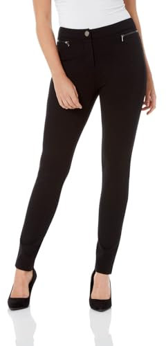 Roman Originals Office Trousers for Women UK Ladies Ponte Stretch Jersey Scuba Thick Work Interview Slimming Corporate Smart Formal Long Straight Ankle Grazer Pants - Black - Size 8