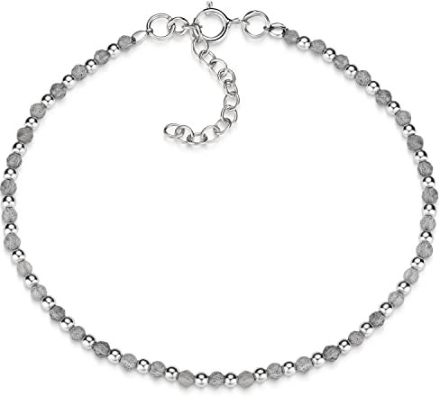 Materia Edelstein Armband Damen facettiert Labradorit 925 Sterling Silber 16,5-20cm SA-151-Weiß