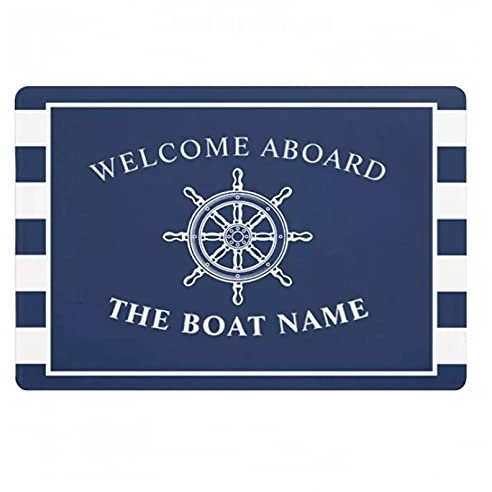 Personalized Doormat Nautical Wheel Anchor Personalised Welcome Aboard Door Mat Boat Name Navy Blue Striped Doormat Rug Carpet Non Slip Home Decor