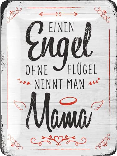 LANOLU Blechschild Mama - Einen Engel ohne Flügel nennt man Mama - Muttertagsgeschenk Schild Muttertag - vintage Metallschilder Sprüche, 15x20cm
