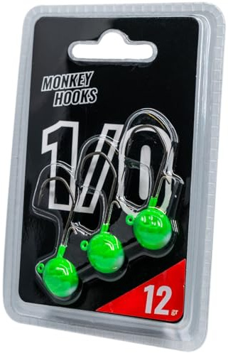 Jigköpfe Monkey Hook - Monkey Lures Jighaken - 3 Jig-Haken, Angelhaken Zander-Haken zum Angeln mit Gummifischen auf Barsch, Hecht & Zander