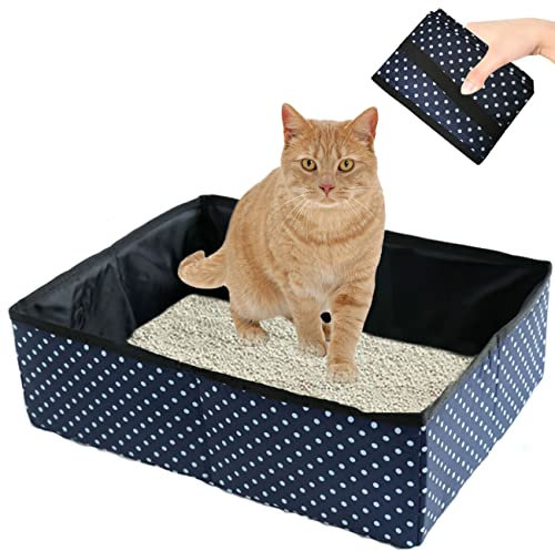 Caja de Arena para Gatos de Viaje Plegable, Arenero de Viaje para Gatos Portátil, Impermeable, Fácil de Limpiar para Gatitos, Conejos de Uso Doméstico, Exteriores, Coche, Azul, 40x30x13 cm