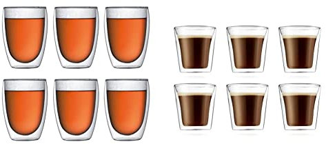 Bodum - 4559-10-12 - Pavina - Coffret de 6 Verres Double Paroi - 36 cl, Transparent & 10108-10-12 - Canteen - Coffret de 6 Verres Double Paroi - 10 cl