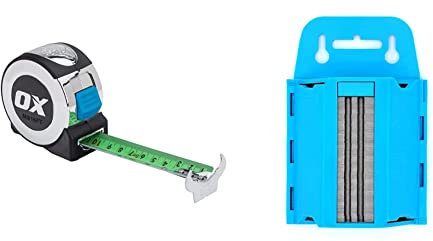 OX Pro 5m Tape Measure and OX Pro 100 Pack Heavy Duty Knife Blades & Dispenser