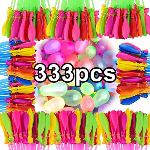 Water Balloons, 333Pcs Self-tying Rapid Fill Water Balloons, 9 Water Balloon Bunches Self Sealing Colorful Splash Water Balls for Beach Party