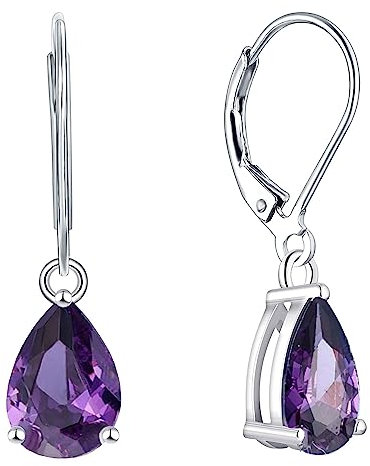 YL Damen Ohrhänger 925 Sterling Silber Februar Geburtsstein Amethyst Ohrringe
