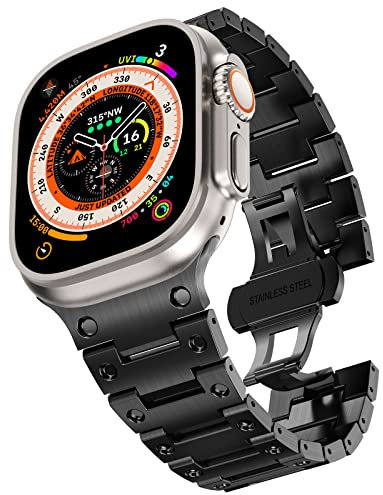 KADES Metallarmband für Apple Watch Ultra 2 Armband,Herren Gliederarmband für Apple Watch Ultra Armband, Edelstahl armband für Apple watch series 10 46mm,9/8/7 45mm,6/5/4 44mm,3/2/1 42mm,Schwarz