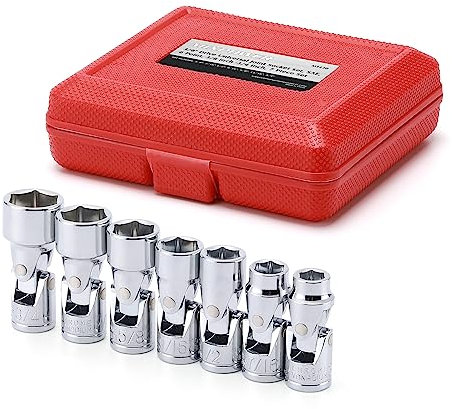 MIXPOWER 7-piece 3/8 Drive Universal Joint Socket Set, 6 Point, SAE, 3/8 - 3/4, 3/8Drive Swivel Socket with Flexible Wobble, CR-V Impact Grade