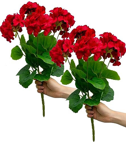 Mumiko Künstliche Geranien aus Seide, 45,7 cm, 2 Stück, für Zuhause, Outdoor, Dekoration, Garten, Rubinrot