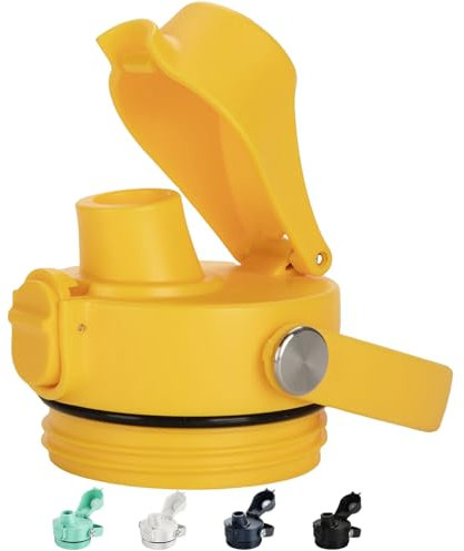 BIJISI Auto Spout Lid for YETI Rambler Bottles, Fits 18/26/36/64 oz Bottles, Chug Replacement Lid Cap with Push-Button Lid and Flexible Handle, Yellow