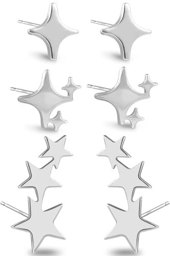 ALEXCRAFT Stern Ohrstecker Silber 925 Damen Klein Ohrringe Set Geschenk für Frauen Freundin Mama Mädchen 3 Paar