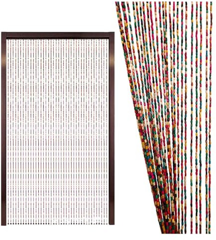 Hölzern Perlenvorhang Türvorhang Holzperlenvorhang Wood, Hängender Teilervorhang Dekovorhang für Schlafzimmer,Wohnzimmer,Wandschrank, Balkontür,Wohnzimmer ( Color : 2 , Size : 90x200cm(52Strands) )