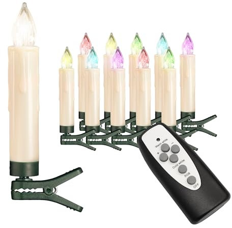 Christbaumkerzen mit Fernbedienung | Komplett-Set | flammenlose LED Kerzen, perfekte Alternative zur Lichterkette (10er Set, creme mit Farbwechsel)