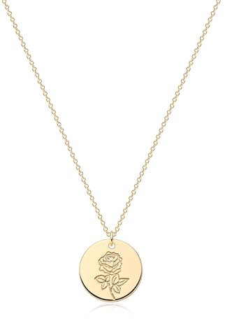 Jenosy Kette Damen Gold Kette mit Geburtsblumen Juni Personalisierte Kette mit Blume Zarte Halskette mit Rose Anhänger Hypoallergene 18K Vergoldete Kette Modeschmuck für Frauen und Mädchen