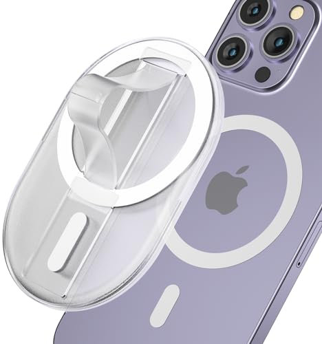 AUROX Magnetic Finger Phone Grip for MagSafe Stand, Phone Grip Strap Holder as Kickstand, Magnetic Holder for iPhone 16 15 14 13 12 Series, Clear