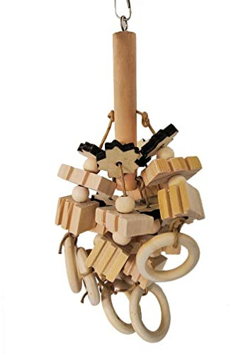 Papageien Kauspielzeug Aus Holz 22 9 cm Mehrere Formen Natürliche Holzblöcke Schnüre Und Stab Mit Metallhaken Zum Aufhängen Vogel Holzspielzeug Für Papageien Kaublöcke Käfigspielzeug Und