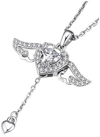 MomentWish Halskette Damen Engelsflügel, 1 Karat Moissanite Stein Kette Damen Silber 925 Anhänger Schmuck für Frauen Freundin