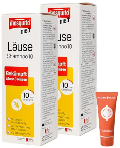 Mosquito med Läuse Shampoo 10, 2x 200 ml I Bekämpft Kopfläuse und Nissen I praktische Anwendung I Läusemittel I Familiengröße I Spar-Set plus Pharma Perle give-away (2x 200 ml)