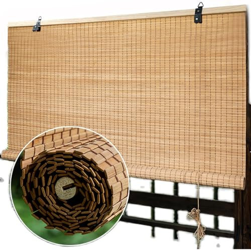 Sh000ad Blickdicht Bambusrollo,Bambus Rollo,Holz Jalousien Fenster Innen,98% UV-Block Fenster Raffrollos,Sonnenschutz/Sichtschutz Seitenzug Rollos,Anpassbar,Breite x Höhe (120cm x 140cm)