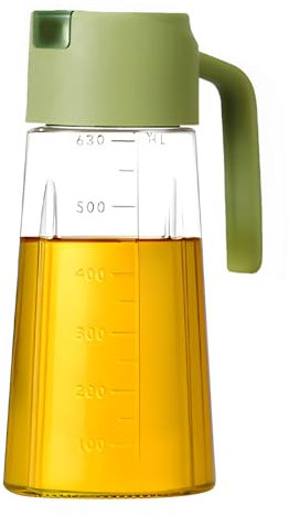 Hisdricus Bottiglia di olio, bottiglia per olio d'oliva, dispenser di olio, bottiglie di olio auto flip da 630 ml, con impugnatura antiscivolo, per salsa di soia, olio d'oliva, aceto (Verde)