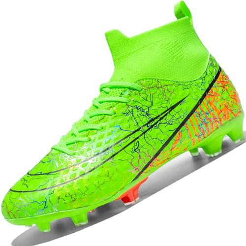 Lvptsh Mens Football Boots High Top Outdoor Football Shoes Astro Turf Trainers Spikes Soccer Cleats Professional Unisex,Green,EU38