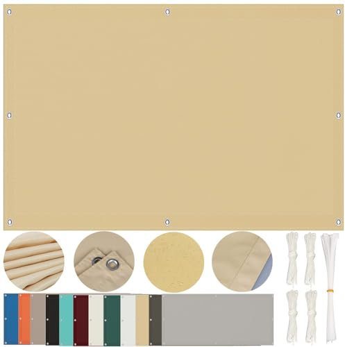 Sonnensegel Wasserdicht 2.5x3m, Sonnensegel Rechteckig mit Ösen 2.5 x 3m Multi Farbe und Größe Sonnensegel Balkon UV Schutz Sonnenschutz für Balkon Terrasse Garten Schwer, Sand Beige