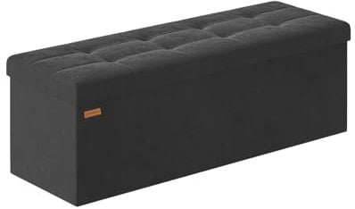 ABHENG Folding Storage Ottoman, Velvet Storage Bench, Footrest, Bed End Stool, Footstool, Removable Divider, for Living Room, Bedroom, 38 x 110 x 38 cm, 300 kg Load Capacity, Ink Black ASND02B