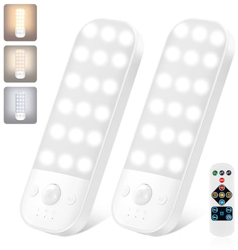 Motion Sensor Lights Indoor with Remote Control,2 Pack USB Rechargeable LED Night Light with 3 Modes Stick on Lights,Stepless Dimmable with 3 Light Color Cupboard Lights for Wardrobes,Stairs,Bedroom