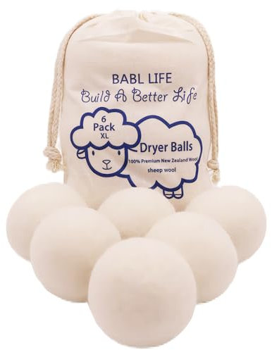 BABL LIFE Trocknerbälle aus Wolle, wiederverwendbar, neuseeländischer natürlicher Weichspüler, spart Trocknungszeit, handgefertigt, verbesserte Version (aus neuester Schere), 6,6 cm