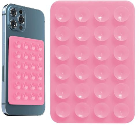 Saugnapf-Telefonhalterung, Silikon-Saugnapf-Handyhülle, Handy-Klebepad mit 24 Saugnäpfen, doppelseitig, klebrige Handy-Halterung für flache Oberflächen (Rosa)