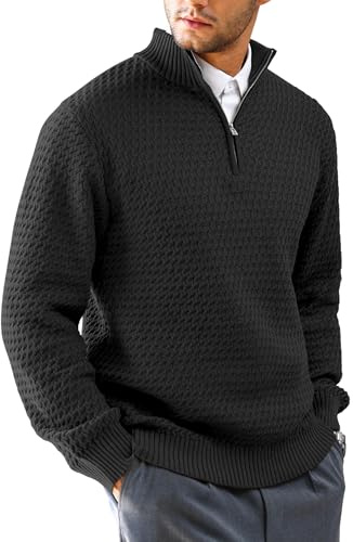 HYPESTFIT Mens Quarter Zip Sweater Mock Neck Knitted Pullover Long Sleeve Jumper Casual Top