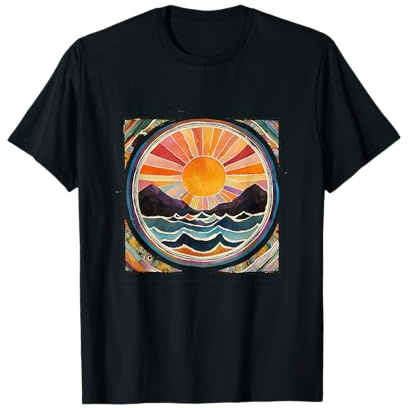 Sonnenaufgang am Berg, Kunst, Naturliebhaber, Meer, Wellen, Sonne, Mandala T-Shirt