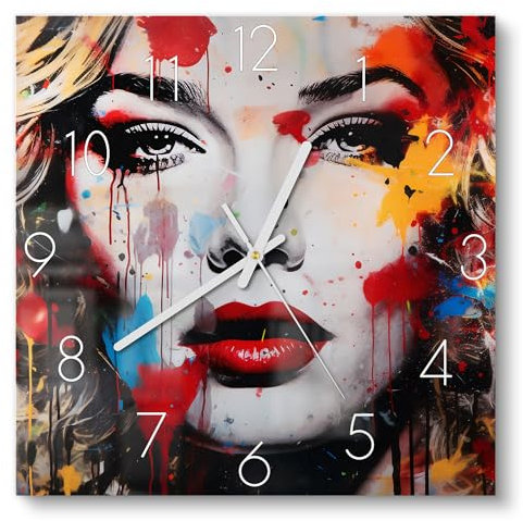 DEQORI Glasuhr | 30x30 cm | Motiv Pop Star Farbexplosion | ausgefallene leise Design Uhr aus Glas | Wanduhr für Wohnzimmer & Küche | Moderne Hingucker Uhr für die Wand