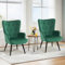 Ckaff Sessel Ohrensessel 2er Set, Relaxsessel aus Samt Lesesessel mit Hoher Rückenlehne Loungesessel Polstersessel mit Metallbeinen fürs Wohnzimmer Schlafzimmer Arbeitszimmer Gästezimmer, Grün
