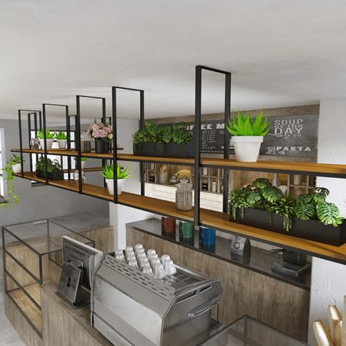 Schweberegal mit Metall-Eisenregalen und Holz-Trennwänden, Wandmontage, Lagerregal für Zuhause, Küche, Bar, Café (110 x 30 x 80 cm)